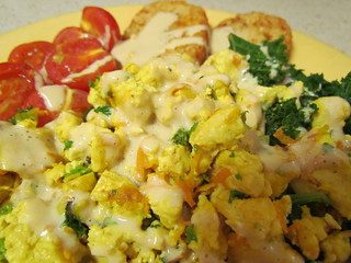 Breakfast Tofu Scramble; Three Nut Cheeze Whizz (From QFV)