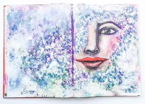 Mixed media girl in art journal