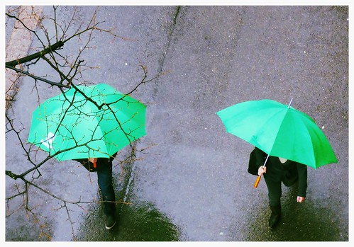 green umbrellas