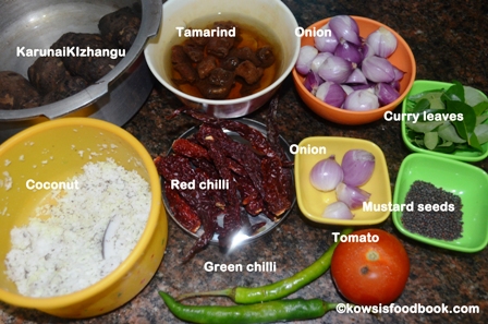 Ingredients for Karunai Kizhangu Kuzhambu Recipe