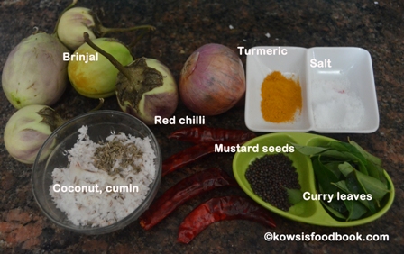 Ingredients for brinjal poriyal